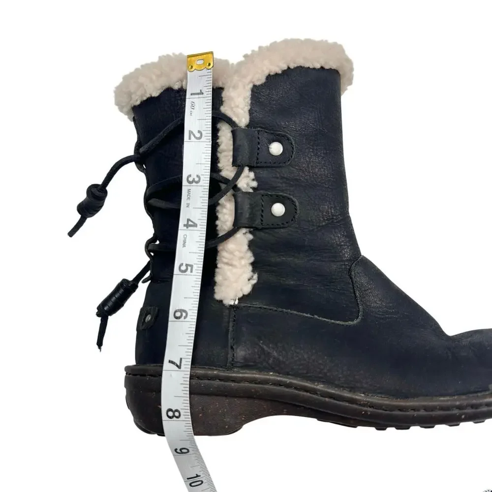 Ugg | Women | Akadia Black Leather Sheepskin Fur Pull On Fall Boots | Size US 7